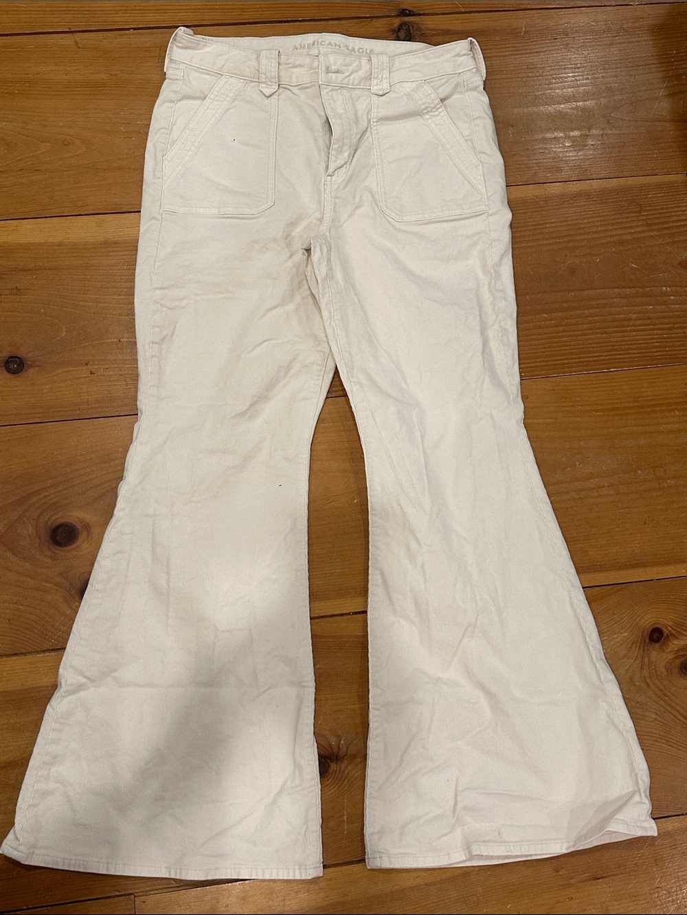 American Eagle Outfitters Cream Wide-Leg Flare Jeans